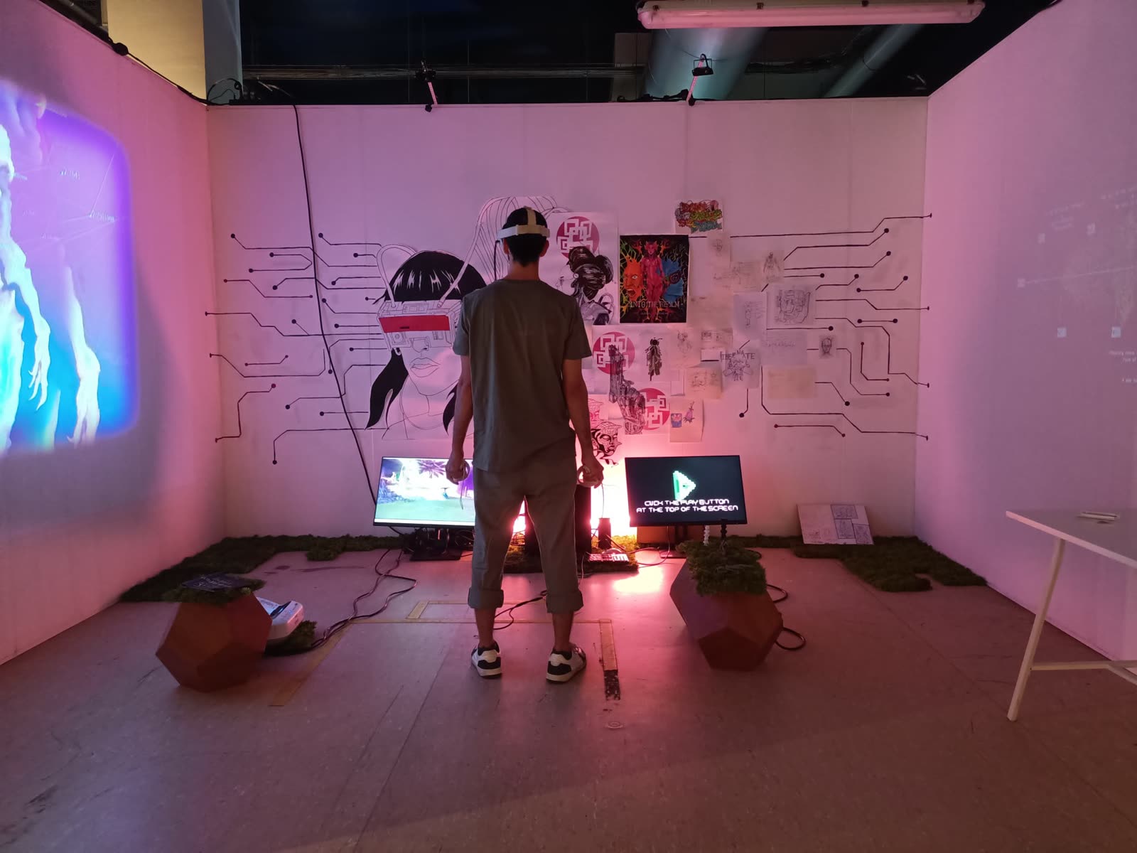 Visitor wearing VR headset at the installation