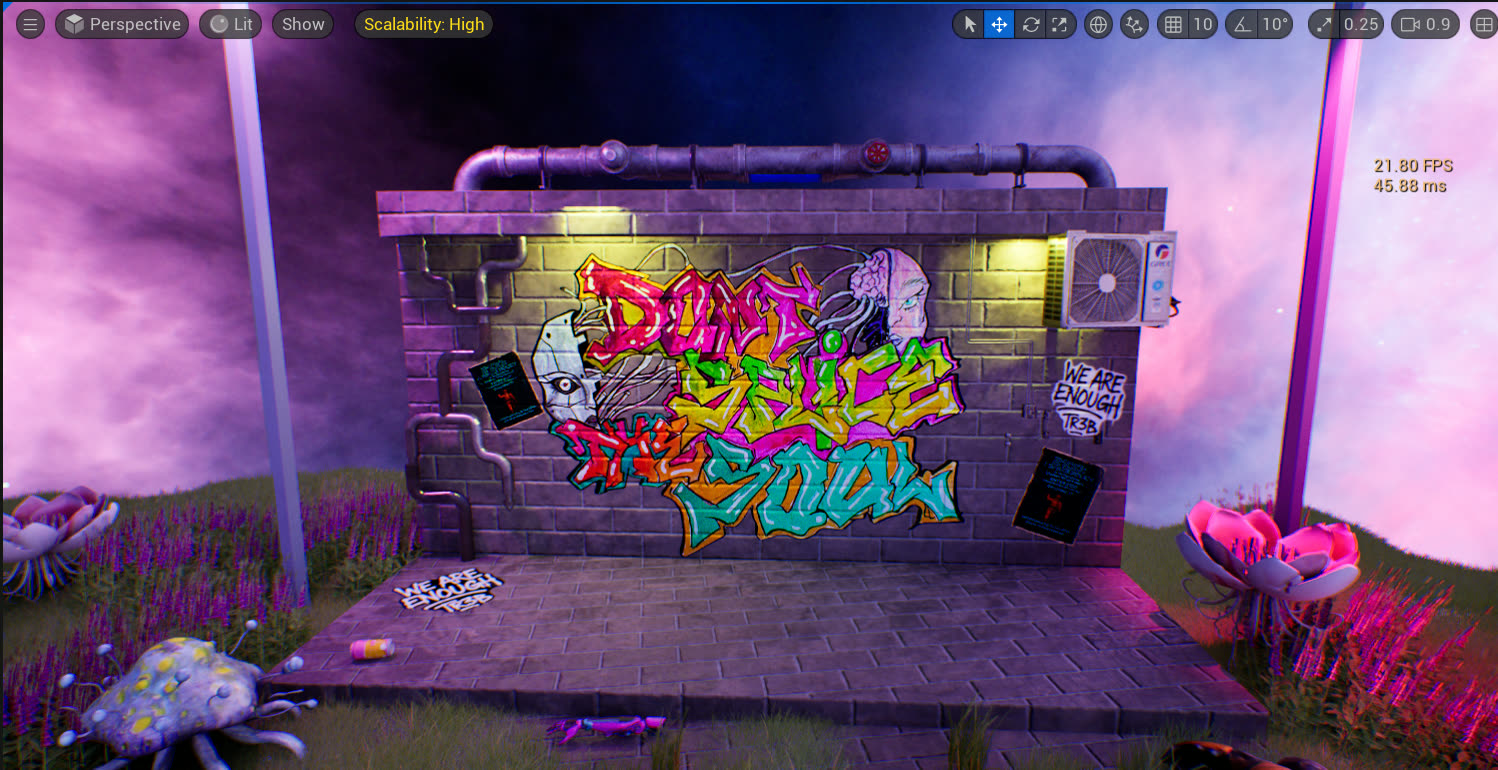 Graffiti wall in the Unreal environment, alternate view