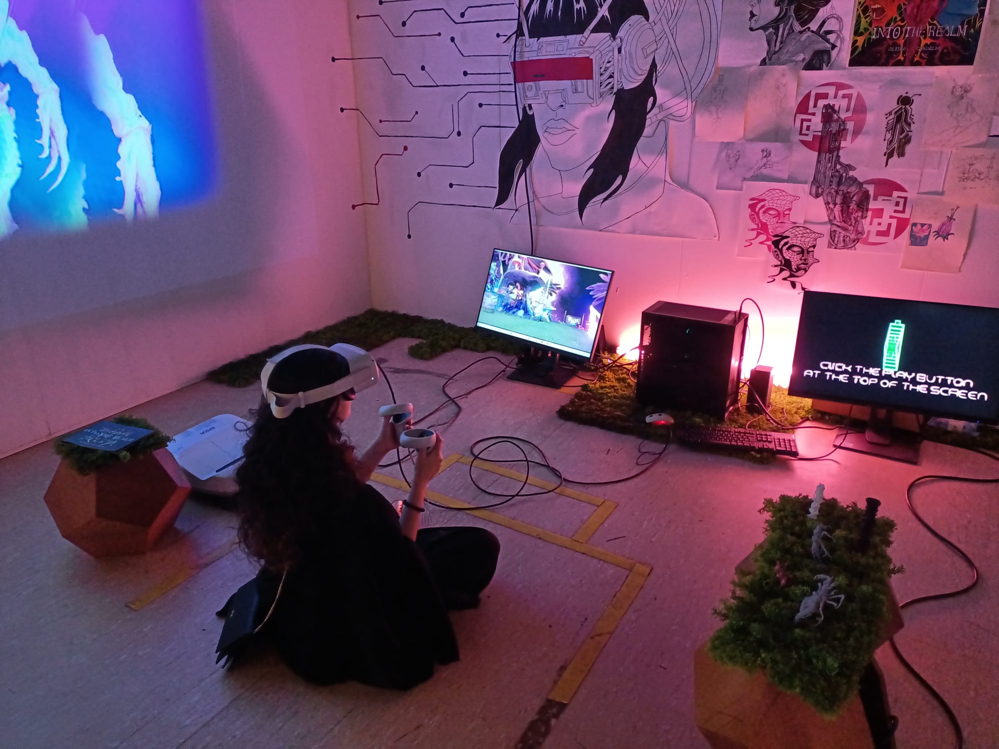 Visitor seated in VR inside the installation corner